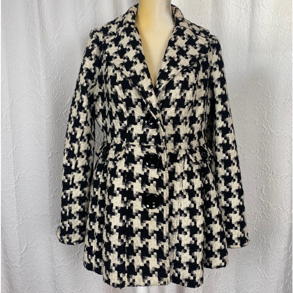 Candie’s Graphic Houndstooth Knit Pea Coat -XL